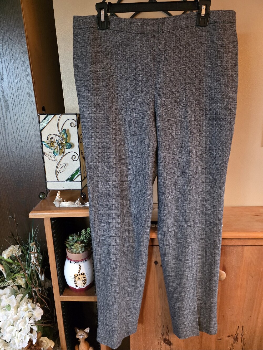 Gray Wool Blend Birdseye Weave Fully Lined Straight-Leg Pants Size 10